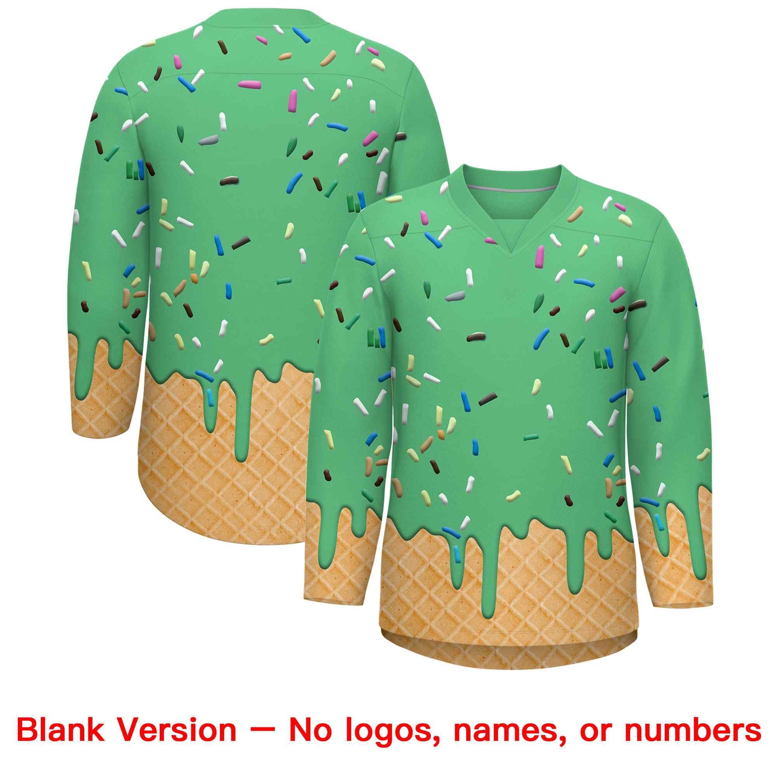 Custom Neon Green Purple Ice Cream Pattern Personalized V-Neck Hockey Jersey