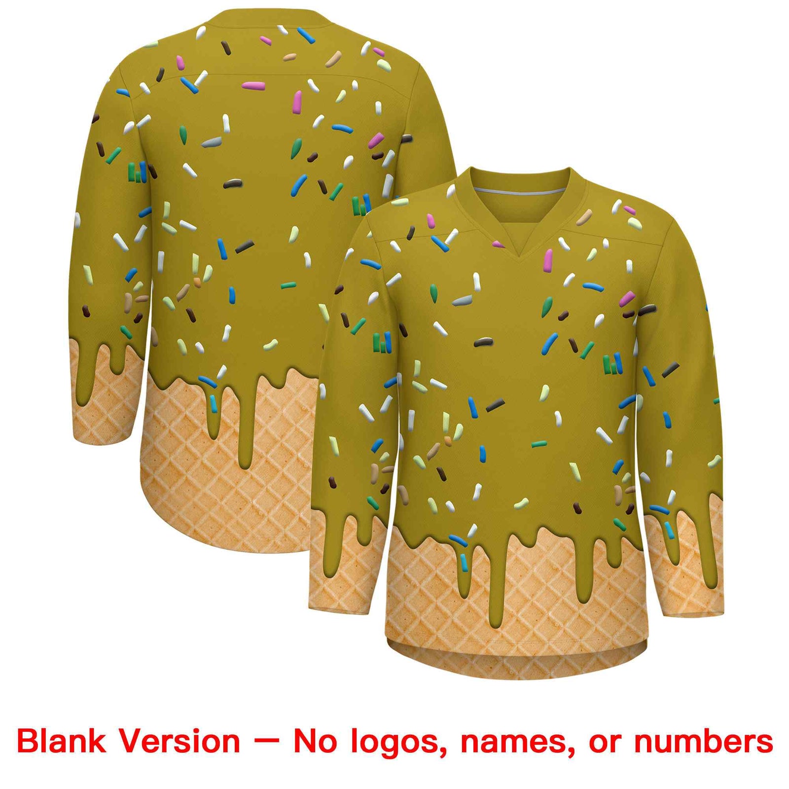 Custom Old Gold Teal Ice Cream Pattern Personalized V-Neck Hockey Jersey| KXKSHOP