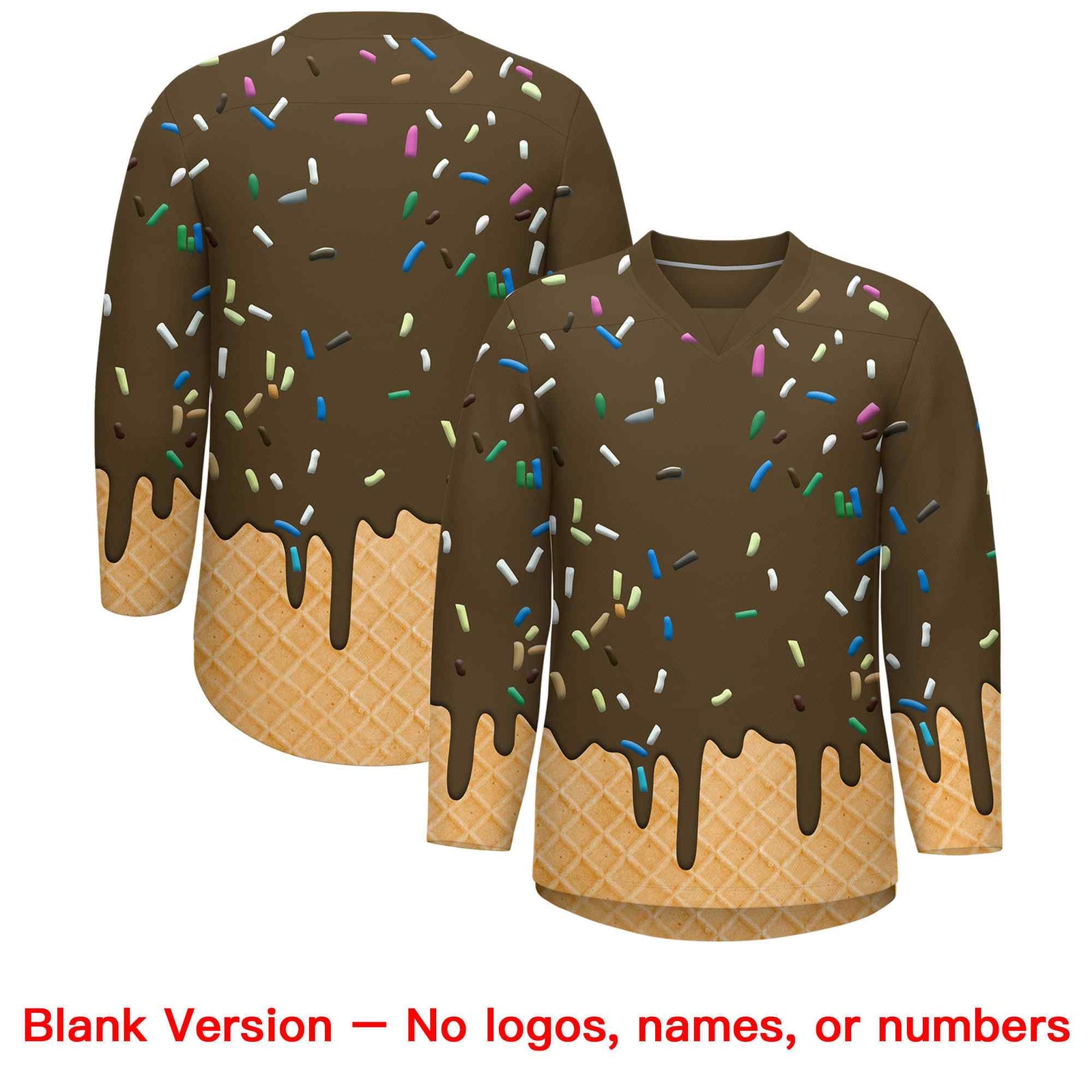 Custom Light Brown Gold Ice Cream Pattern Personalized V-Neck Hockey Jersey| KXKSHOP
