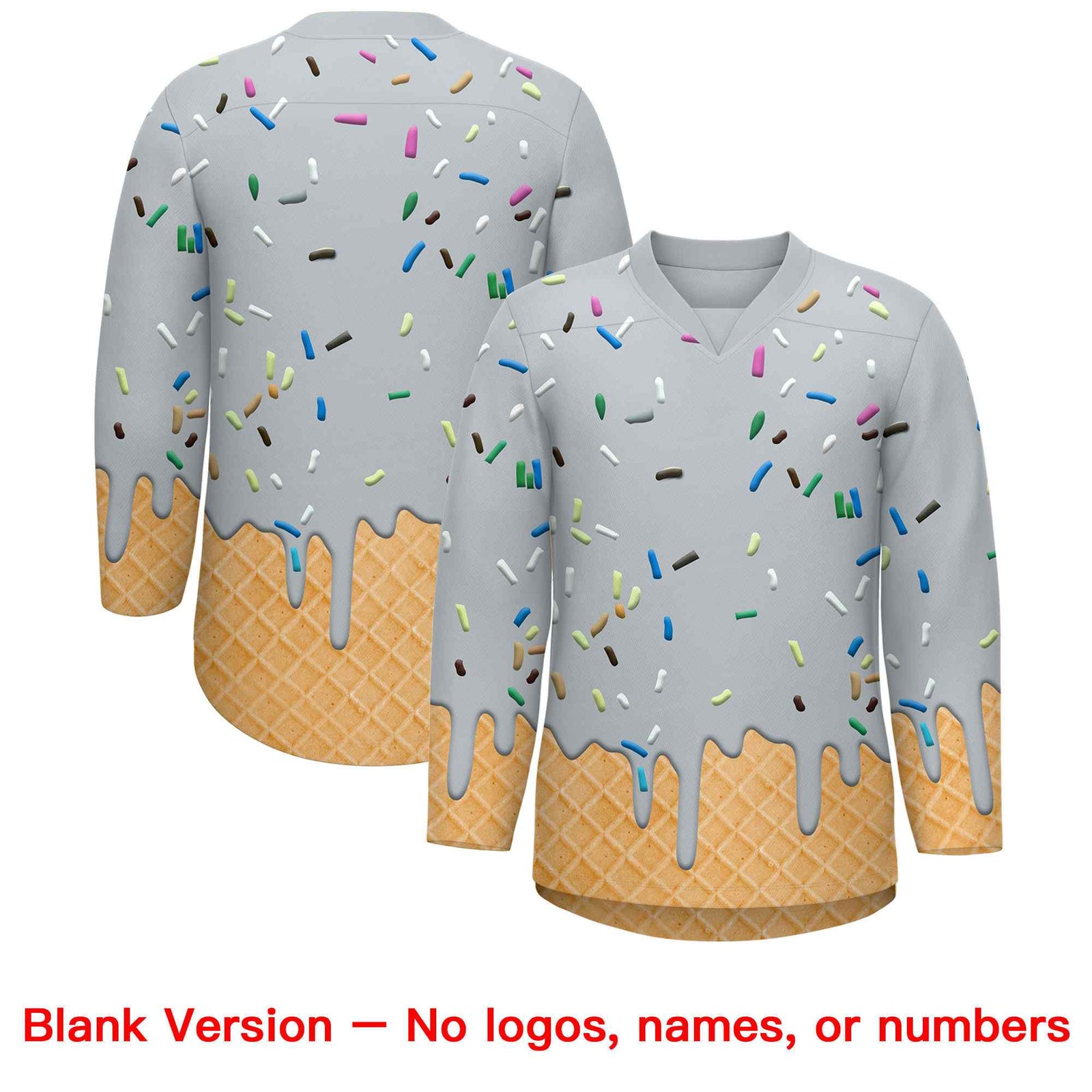 Custom Silver Pink Ice Cream Pattern Personalized V-Neck Hockey Jersey| KXKSHOP