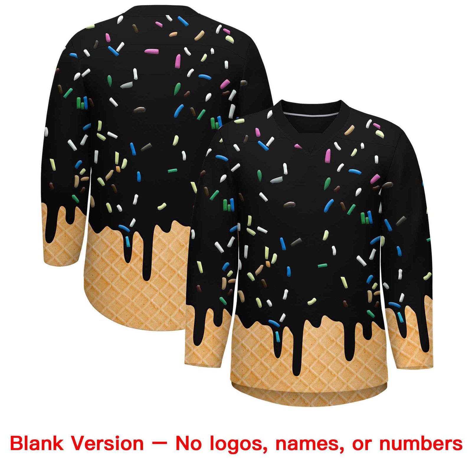 Custom Black Crimson Ice Cream Pattern Personalized V-Neck Hockey Jersey| KXKSHOP