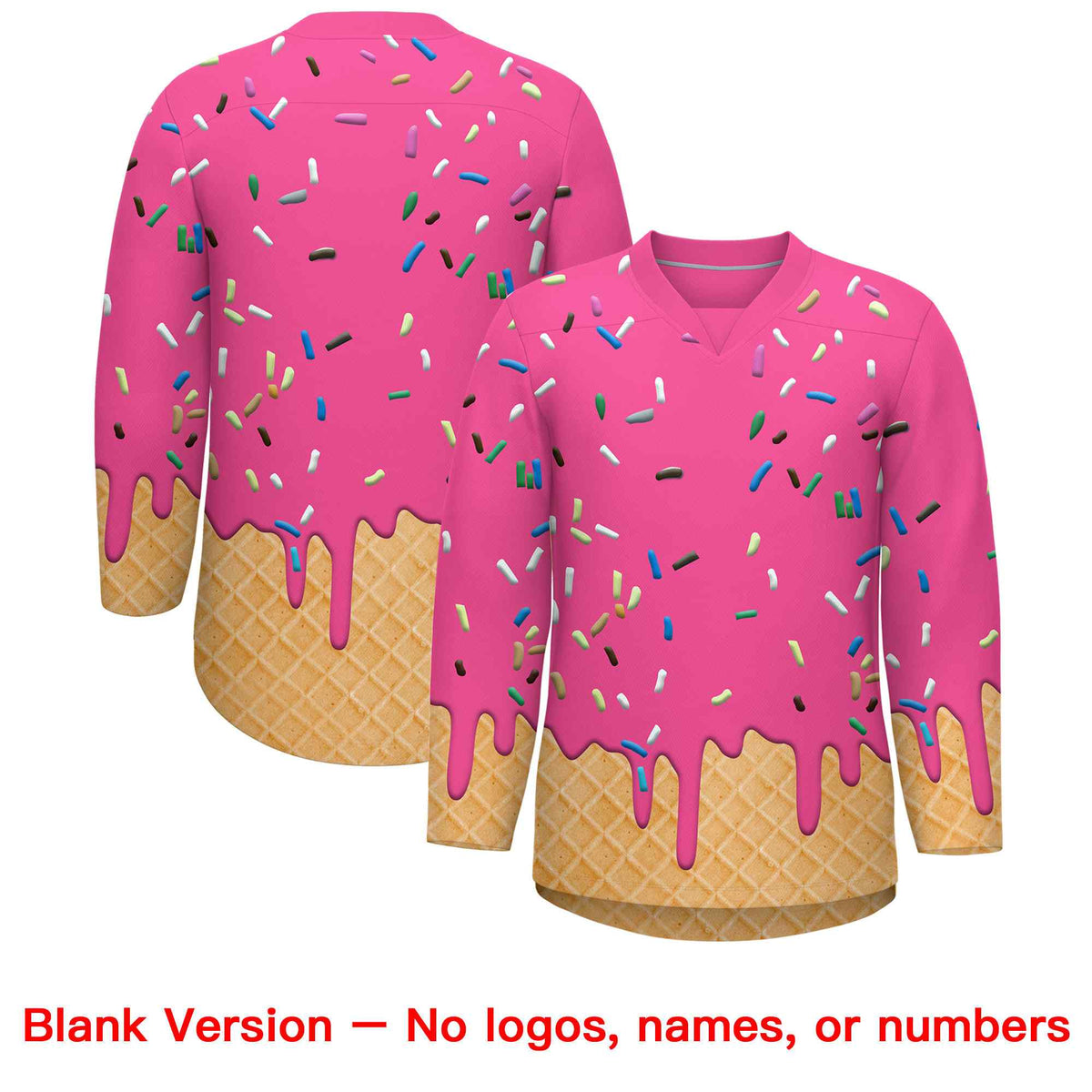 Custom Pink White Ice Cream Pattern Personalized V-Neck Hockey Jersey| KXKSHOP