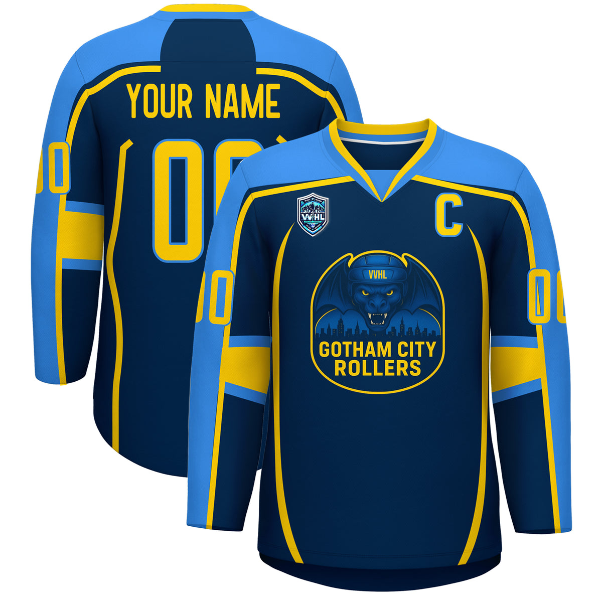 VVHL S8 Custom GOTHAM CITY ROLLERS Gotham Blue Hockey Jersey