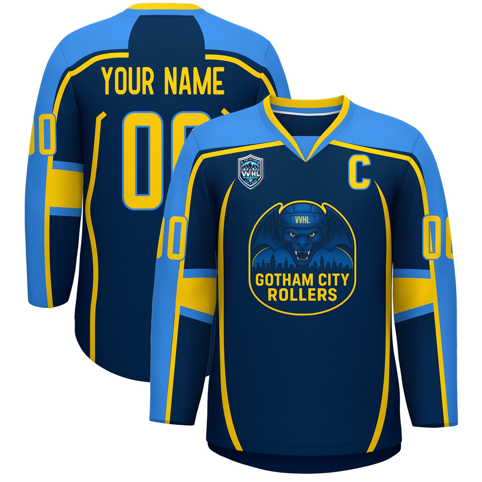 VVHL S8 Custom GOTHAM CITY ROLLERS Gotham Blue Hockey Jersey