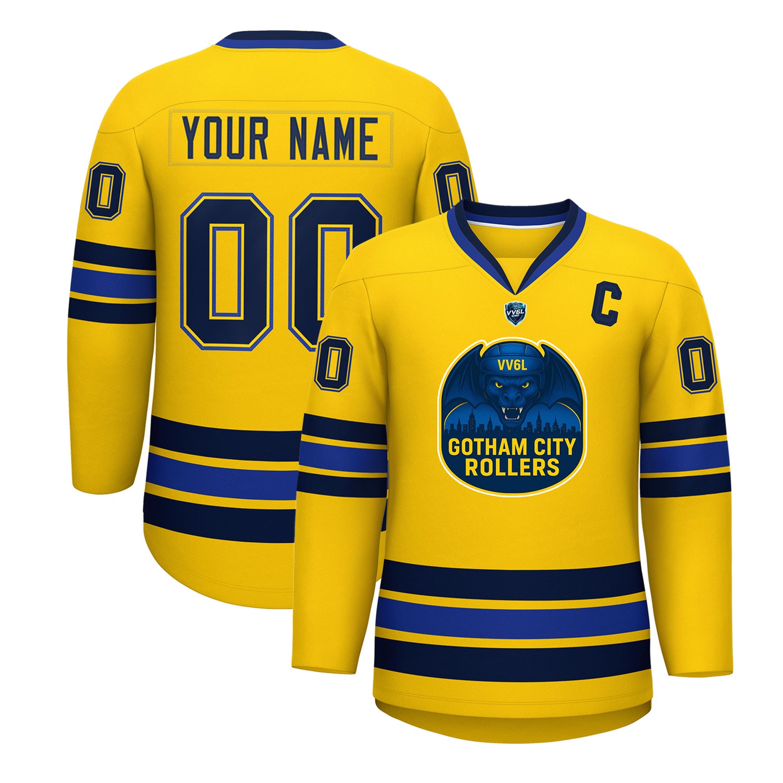 VV6L Custom GOTHAM CITY ROLLERS Gold Hockey Jersey