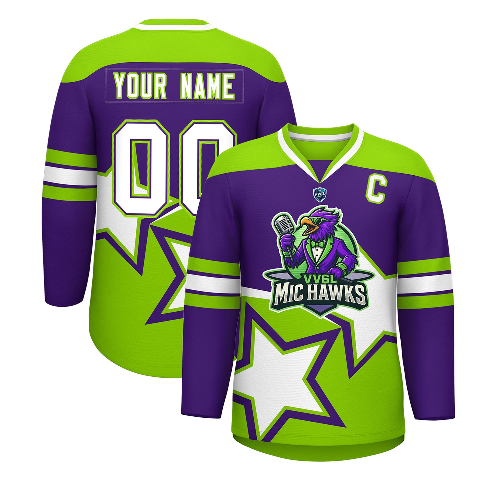 VV6L Custom MIC HAWKS Purple Hockey Jersey