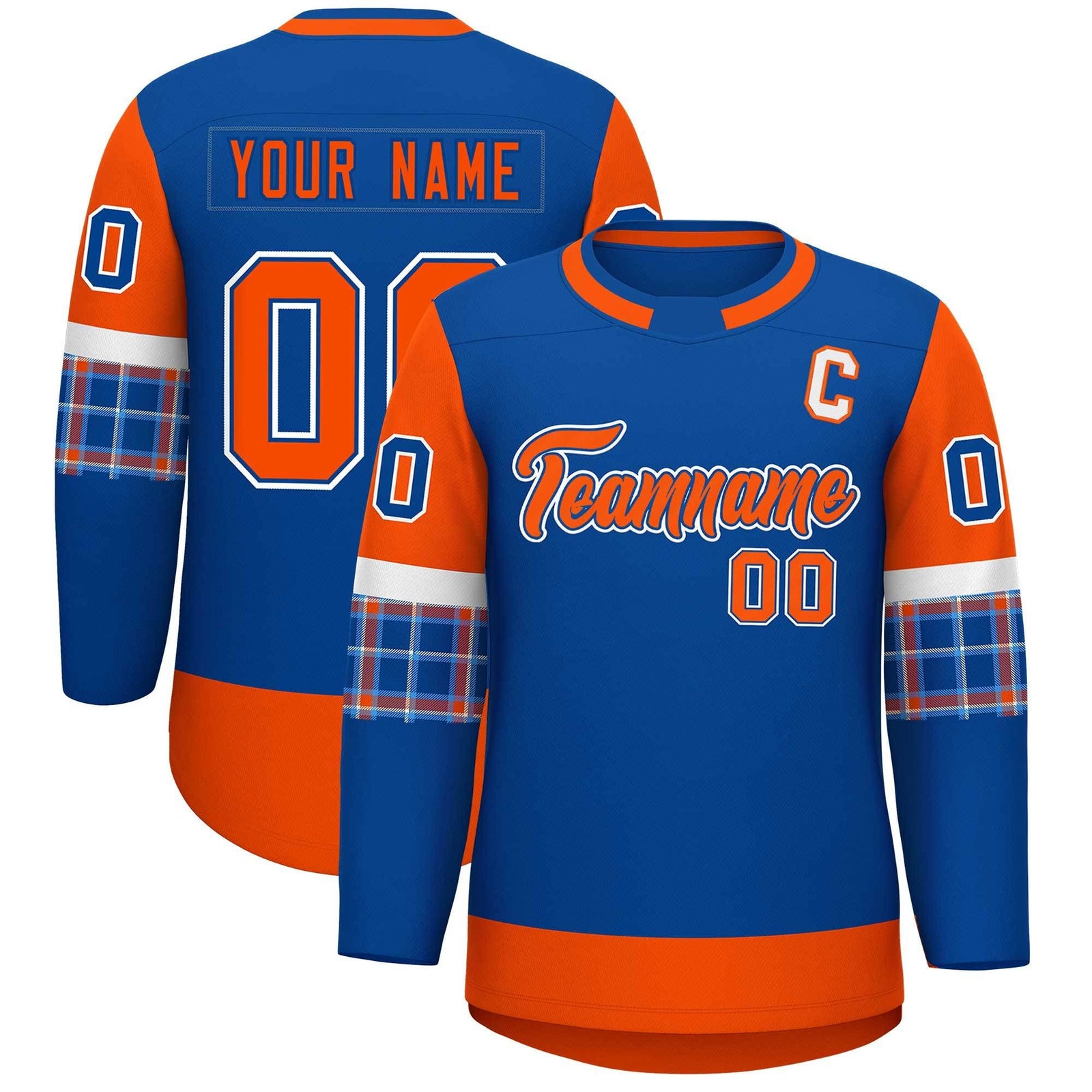 Custom Royal Orange Personalized Raglan Sleeves Round-Neck Hockey Jersey