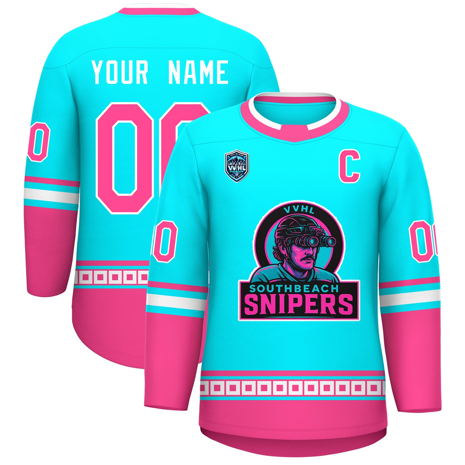 VVHL S8 South beach Snipers Black White Hockey Jersey