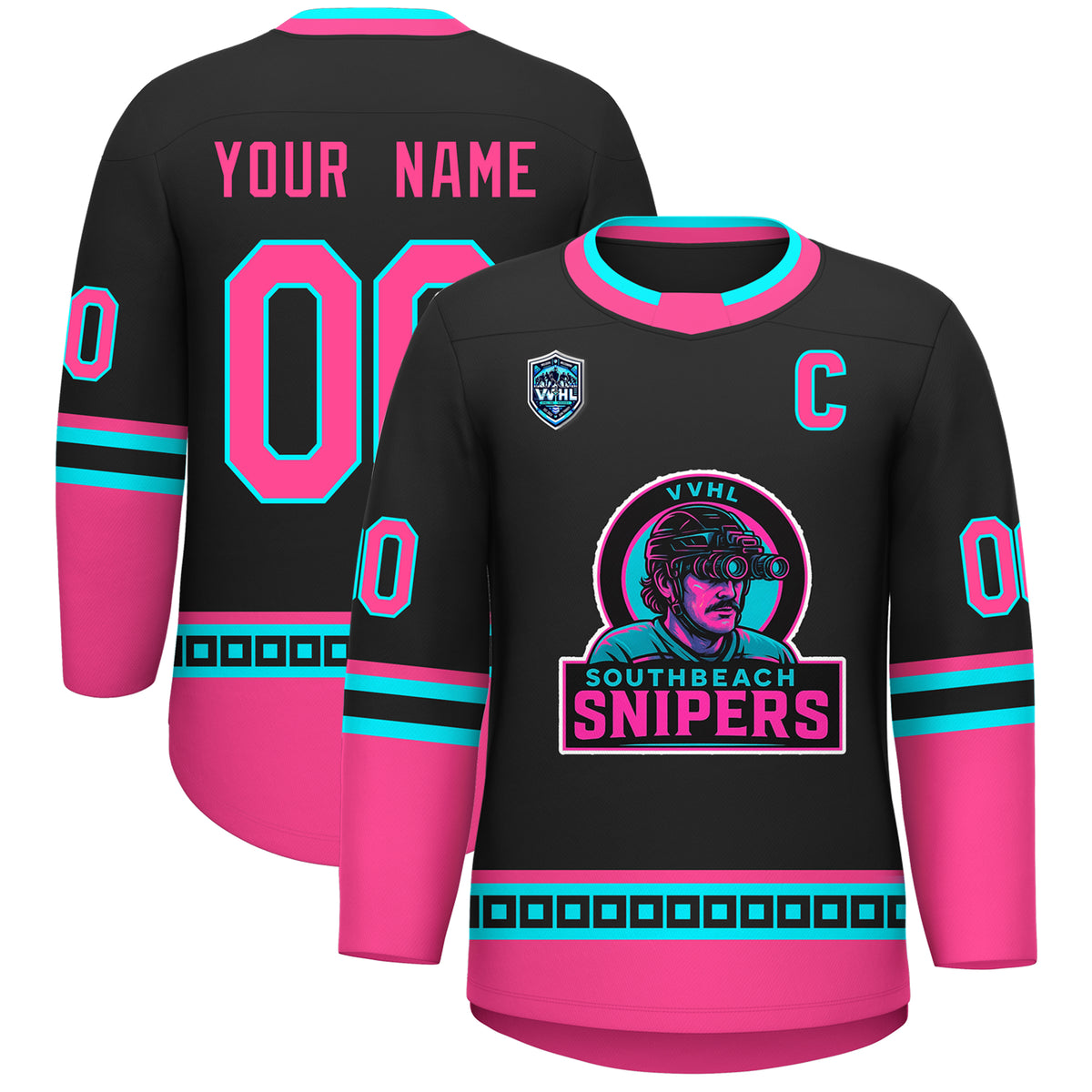 VVHL S9 South beach Snipers Black White Hockey Jersey