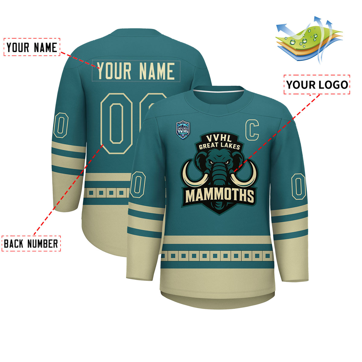 VVHL S9 Great Lakes Mammoths Black Teal Hockey Jersey