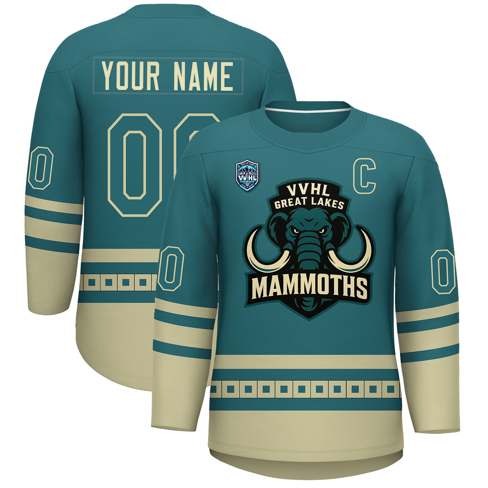 VVHL S9 Great Lakes Mammoths Black Teal Hockey Jersey