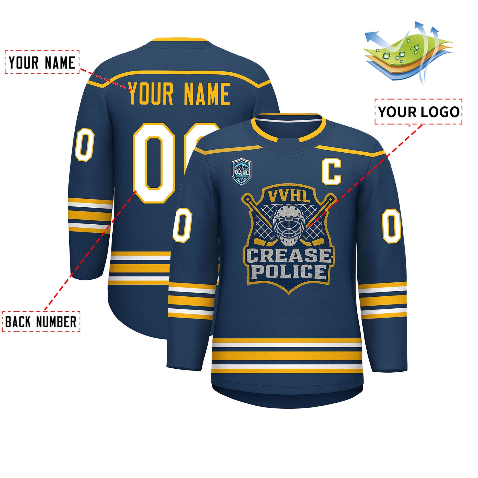 VVHL S9 Crease Police Yellow White Hockey Jersey