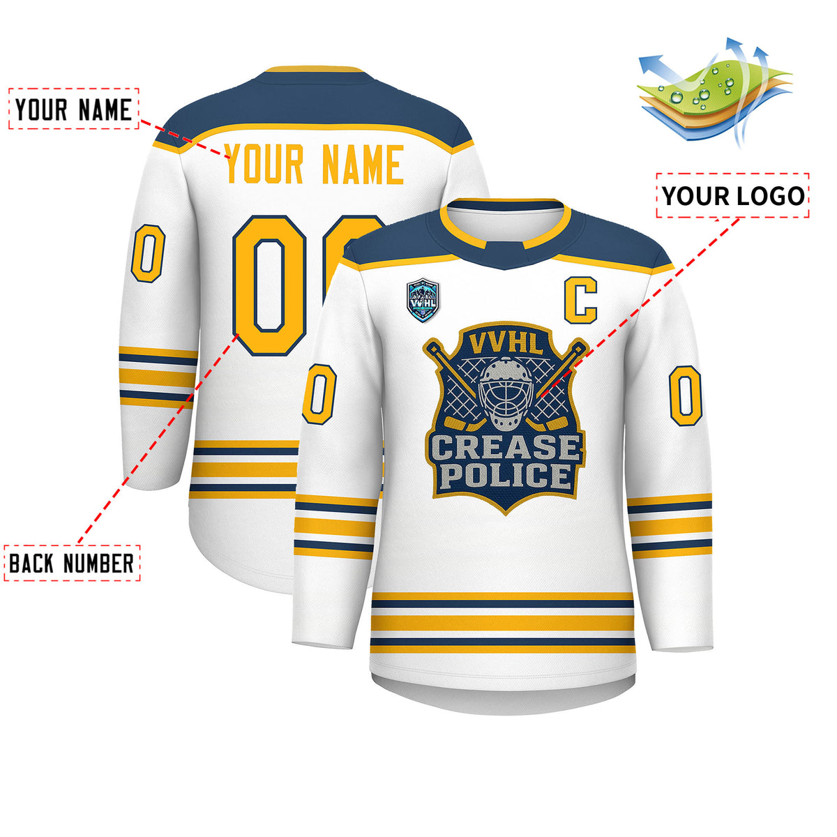 VVHL S9 Crease Police Yellow White Hockey Jersey
