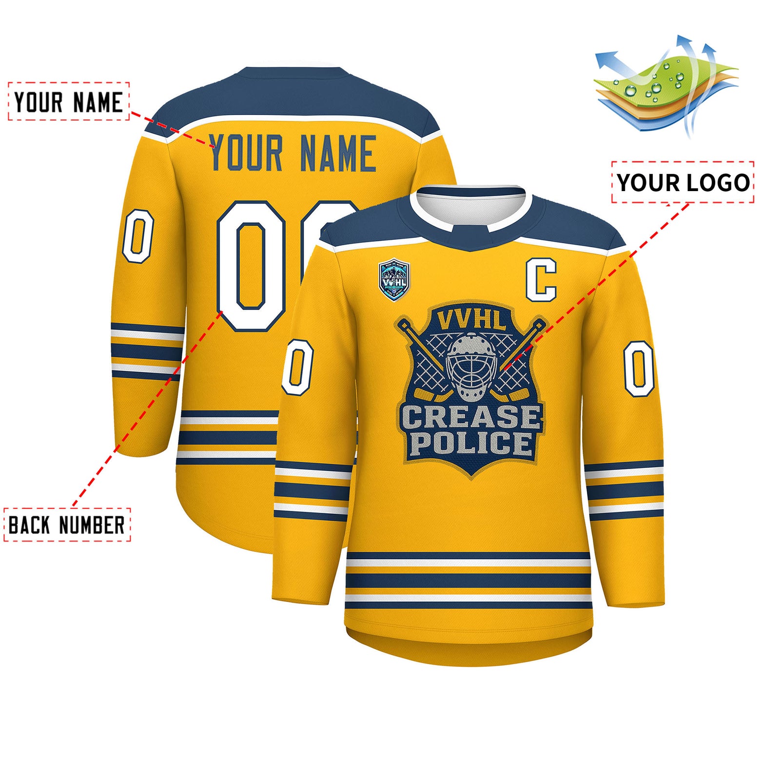 VVHL S9 Crease Police Yellow White Hockey Jersey
