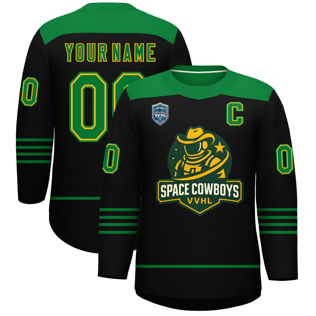 VVHL S9 Space Cowboys Black White Green Hockey Jersey