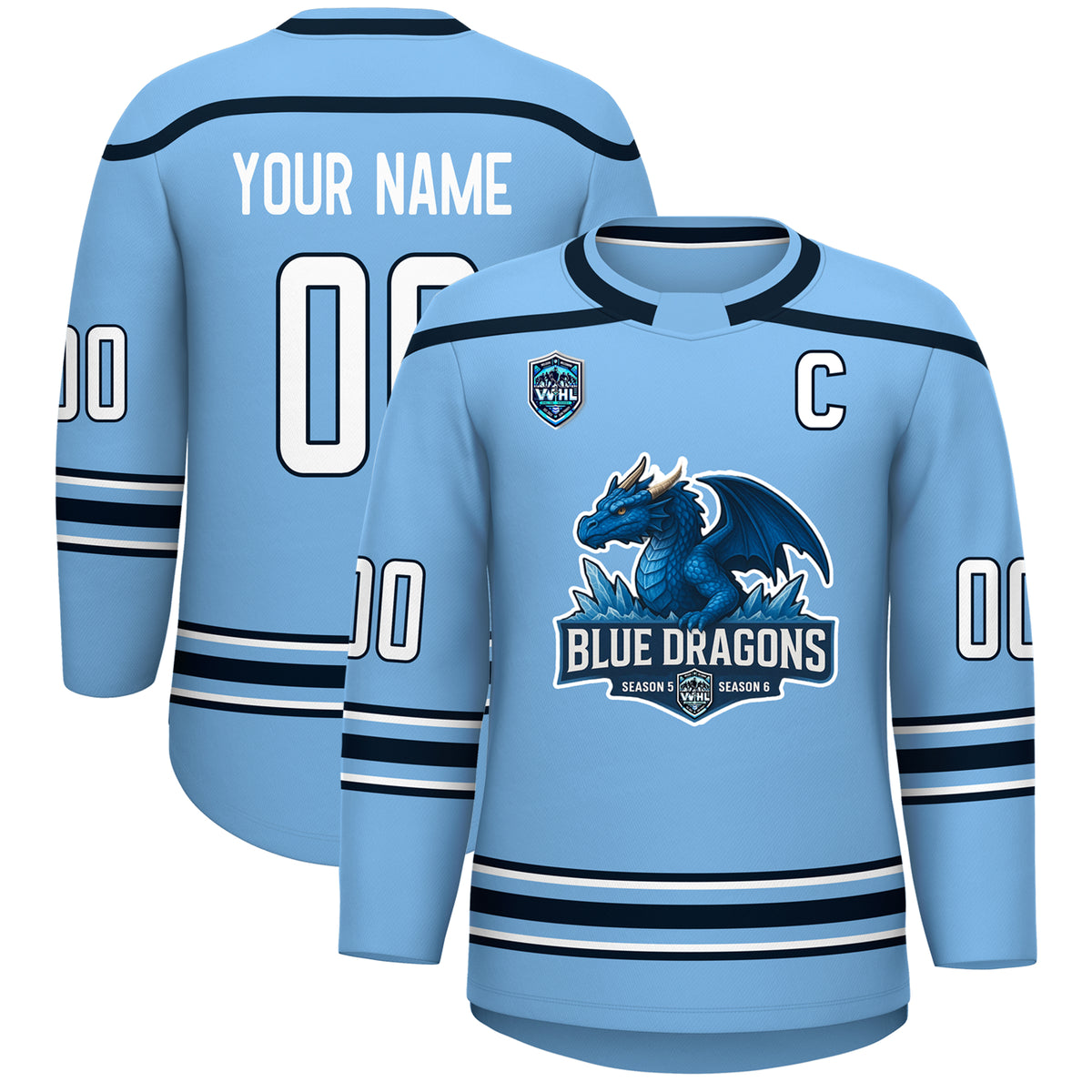 VVHL S8 Blue Dragons Blue White Hockey Jersey