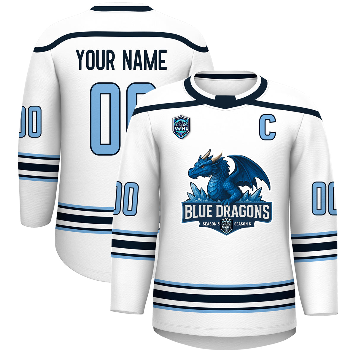 VVHL S8 Blue Dragons Blue White Hockey Jersey