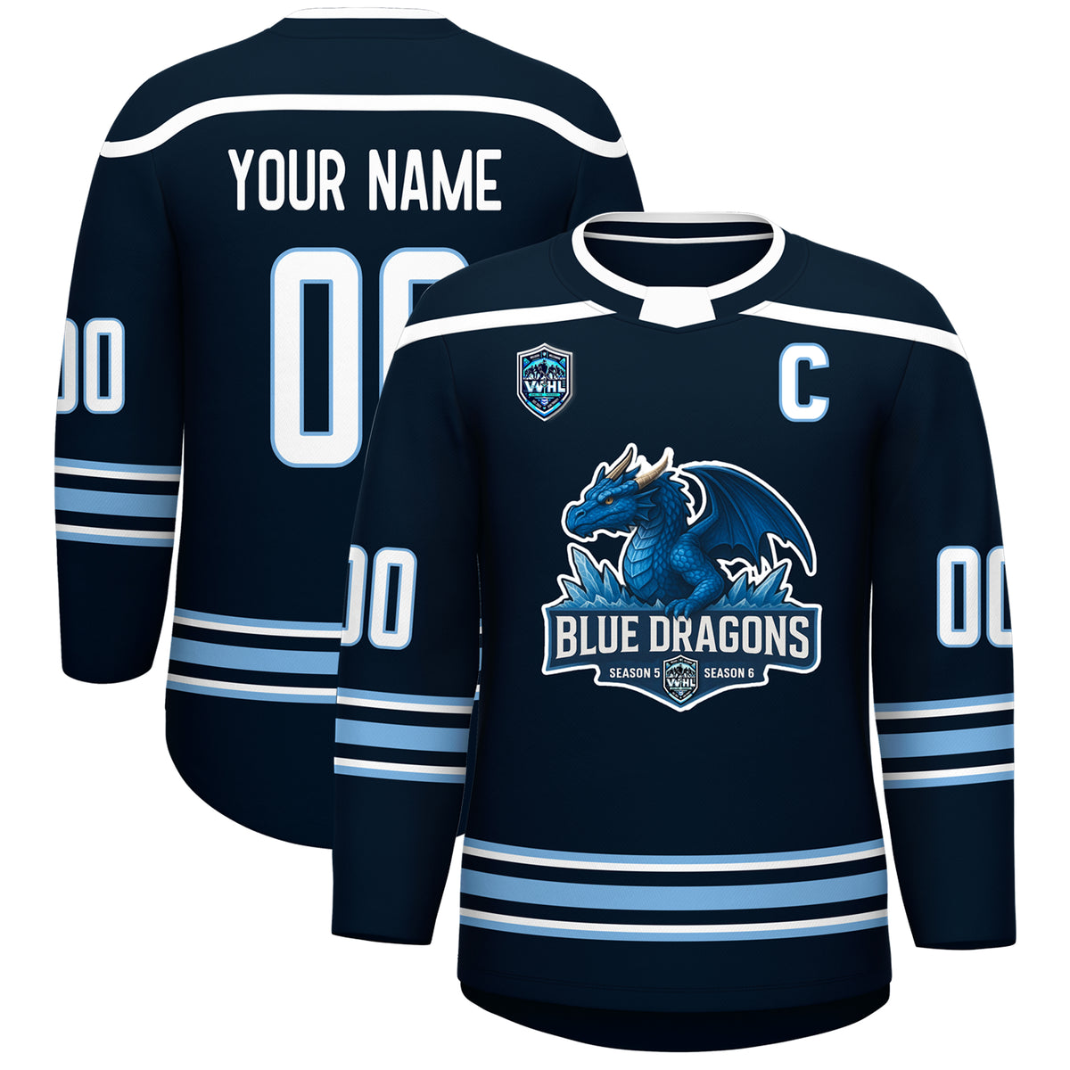 VVHL S8 Blue Dragons Blue White Hockey Jersey