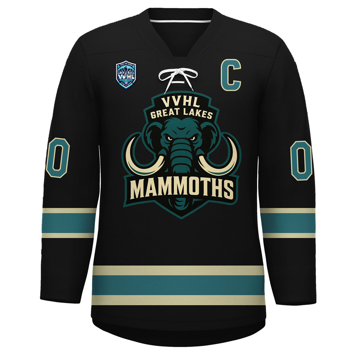 VVHL S9 Great Lakes Mammoths Black Teal Hockey Jersey