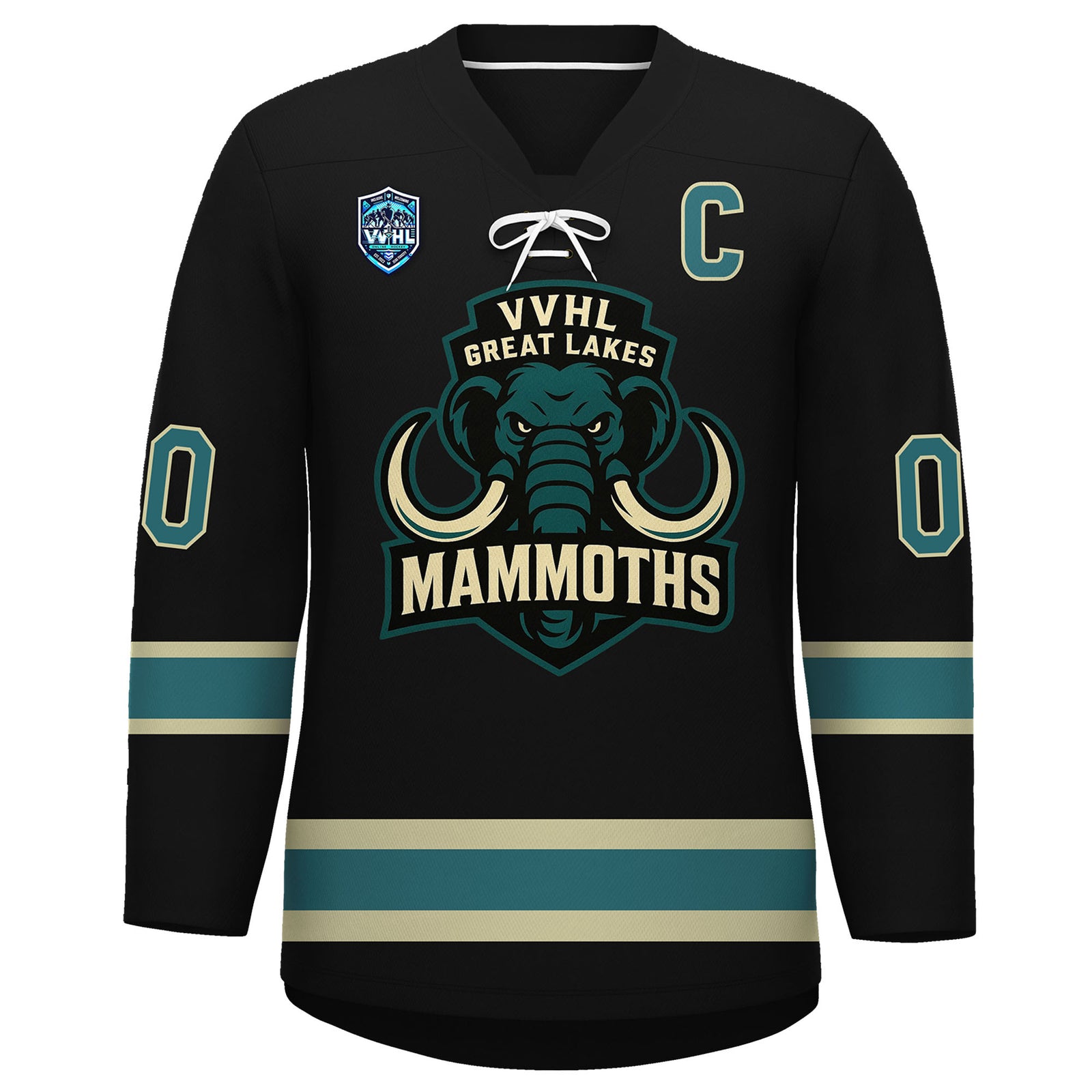 VVHL S9 Great Lakes Mammoths Black Teal Hockey Jersey