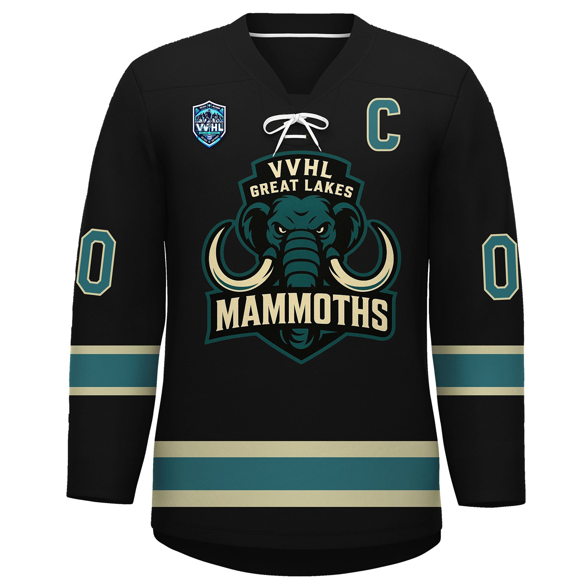 VVHL S9 Great Lakes Mammoths Black Teal Hockey Jersey