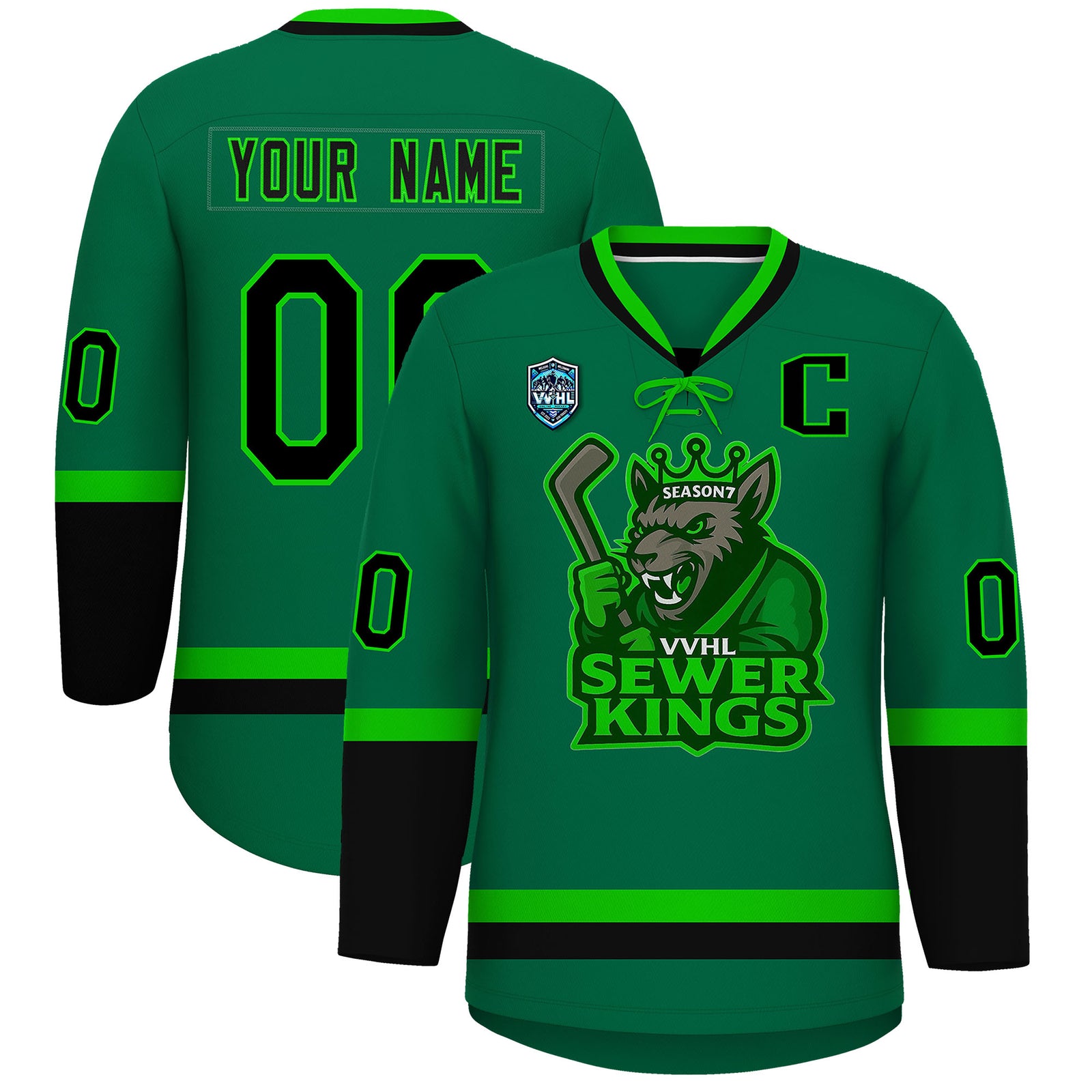 VVHL S9 Sewer Kings White Green Hockey Jersey