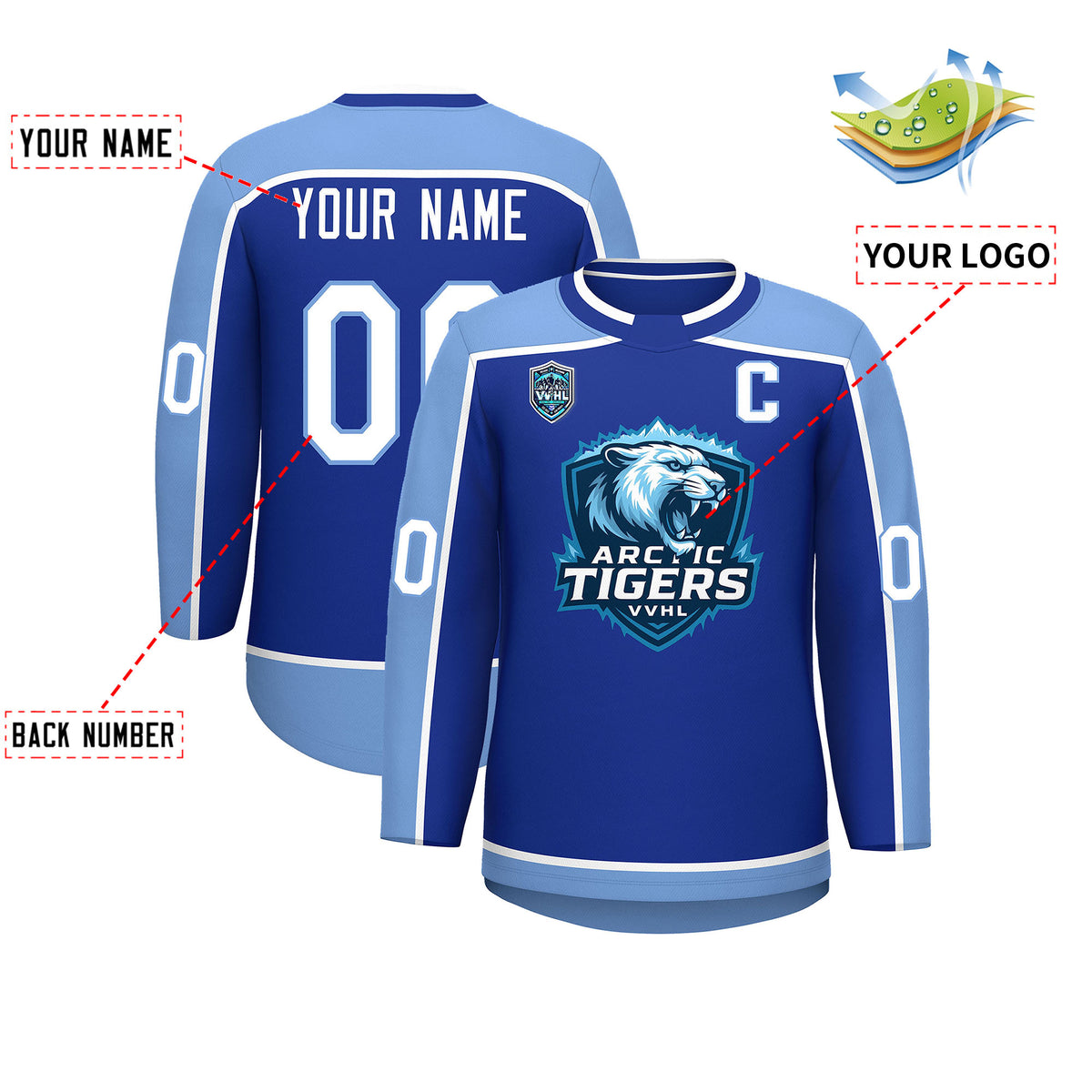 VVHL S9 Arctic Tigers Blue White Hockey Jersey