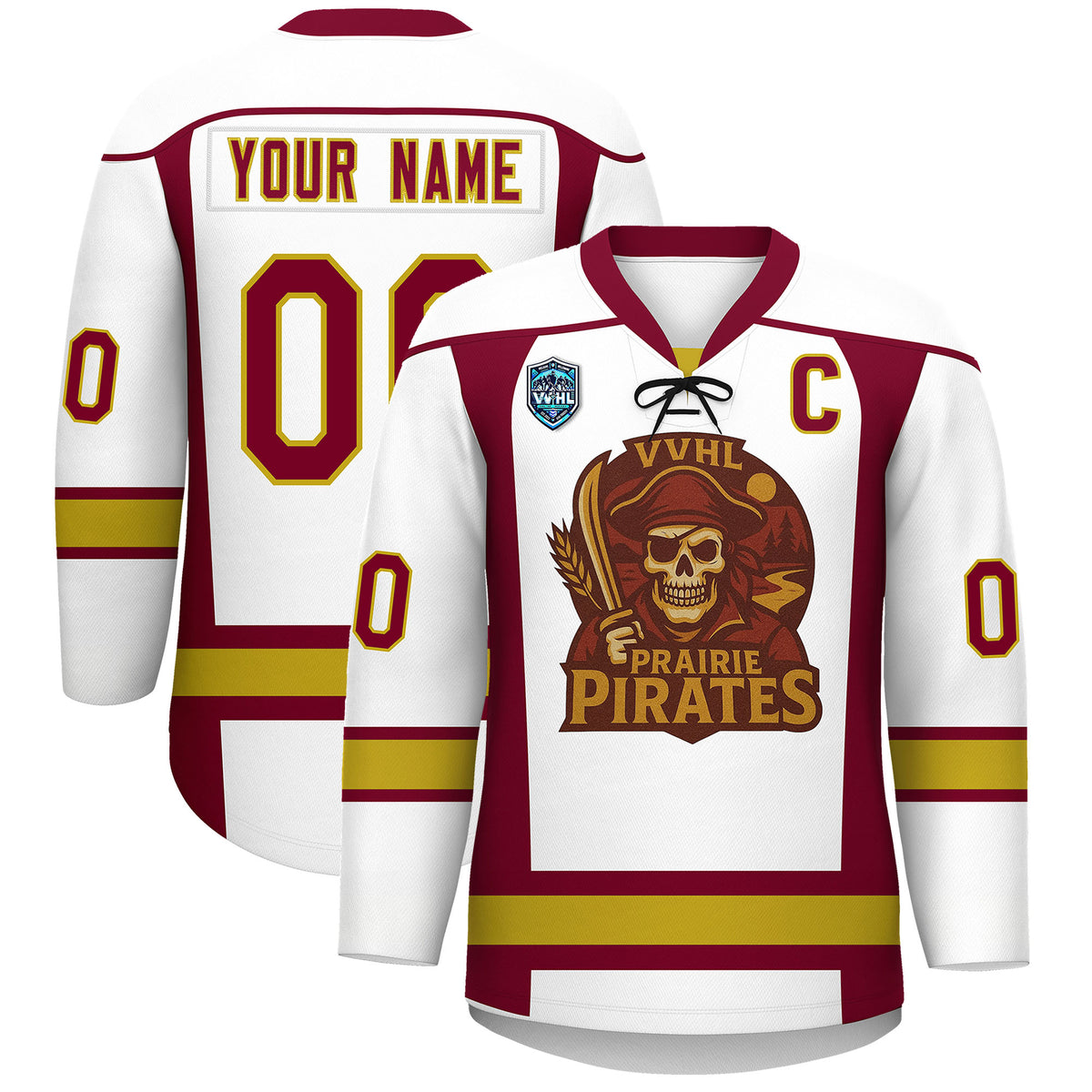 VVHL S9 Prairie Pirates White Black Hockey Jersey