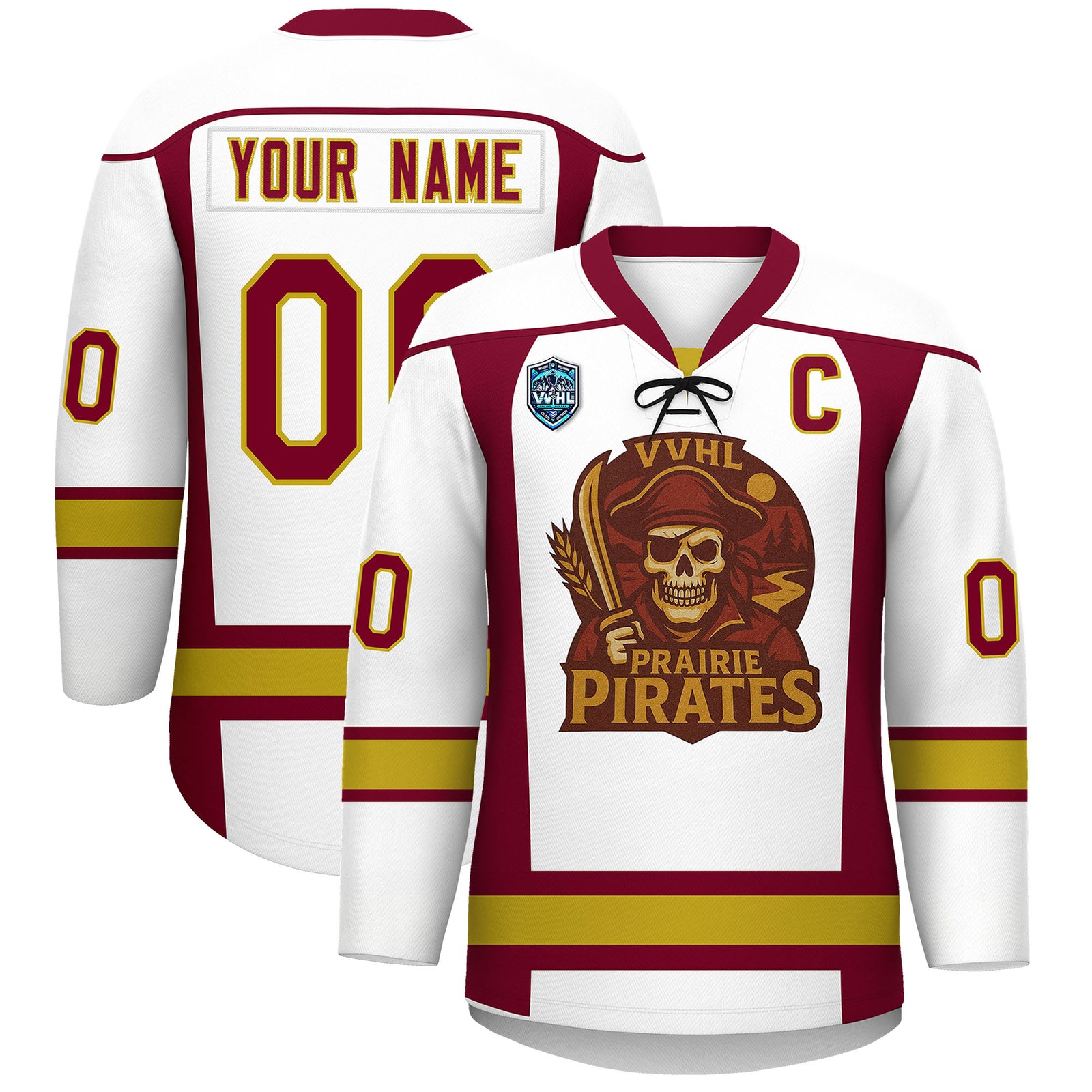 VVHL S9 Prairie Pirates White Black Hockey Jersey