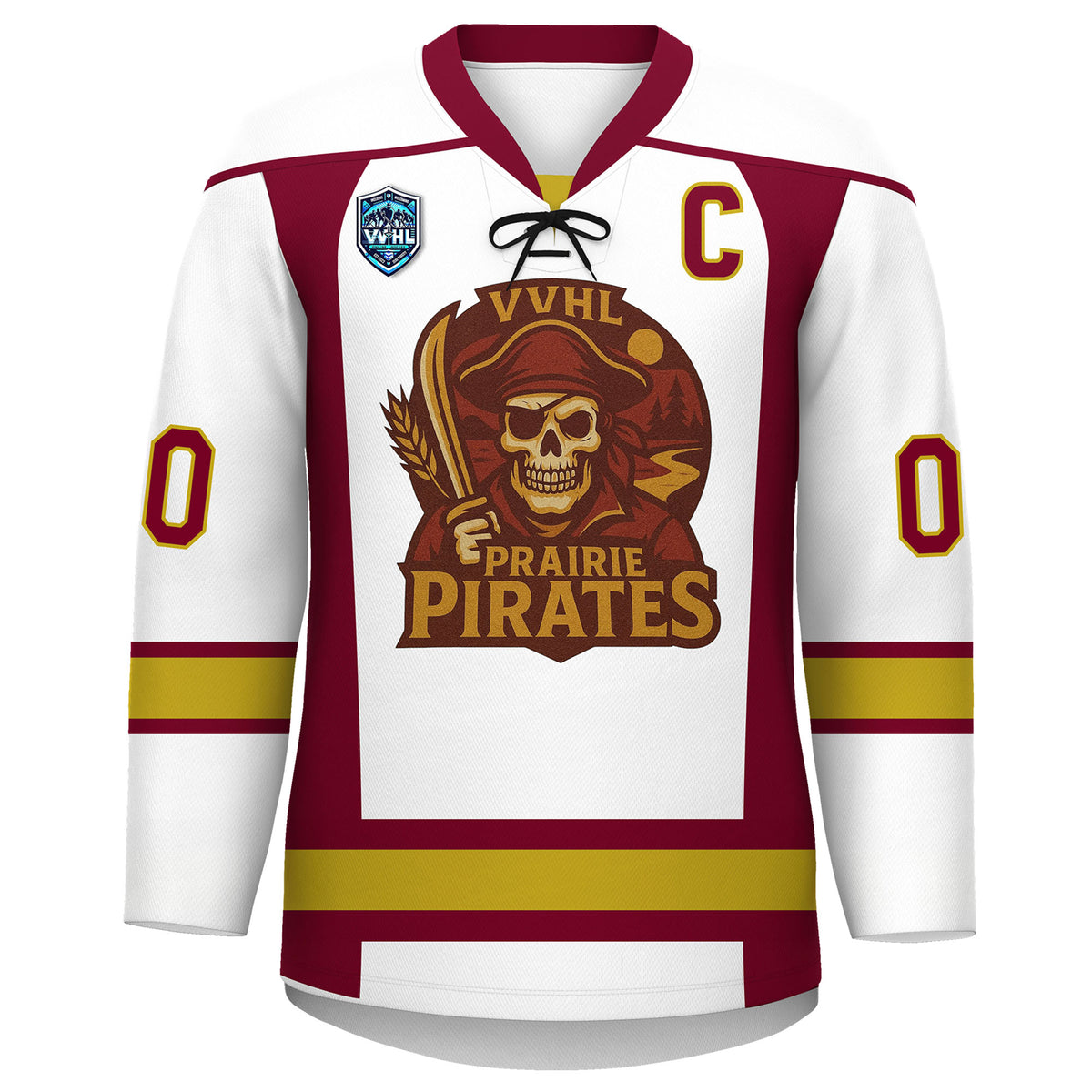 VVHL S9 Prairie Pirates White Black Hockey Jersey