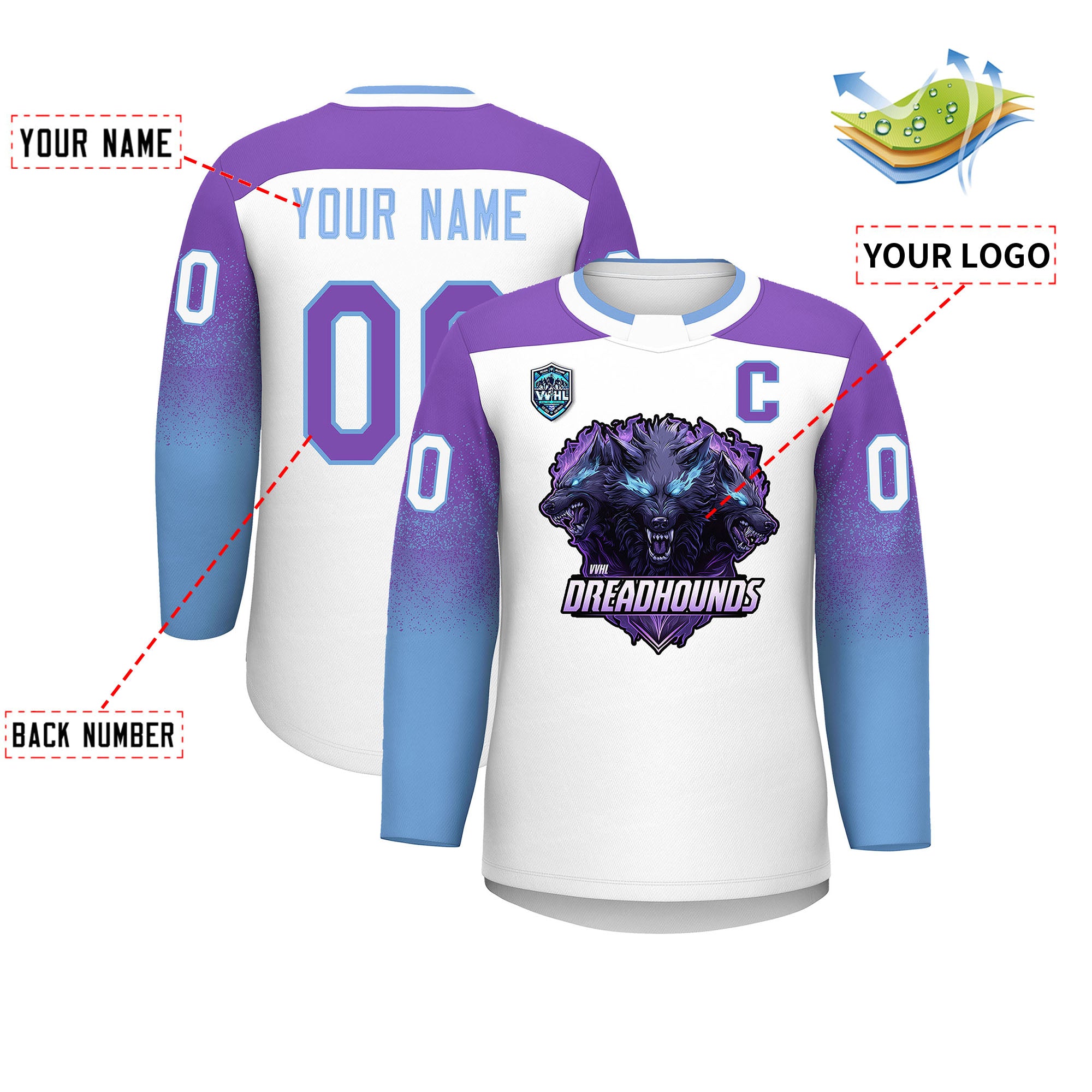 VVHL S9 Dreadhounds  White Black Hockey Jersey