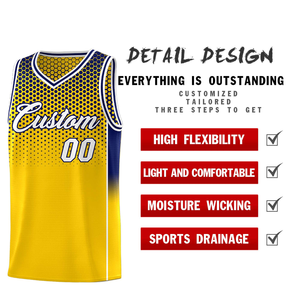 Custom Gold Navy Reversible Side Gradient Sports Uniform Dot Pattern Basketball Jersey Kits