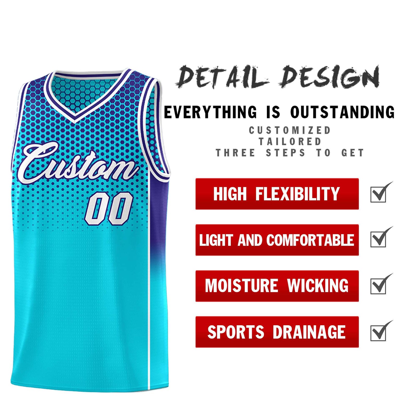 Custom Sky Blue Navy Reversible Side Gradient Sports Uniform Dot Pattern Basketball Jersey Kits