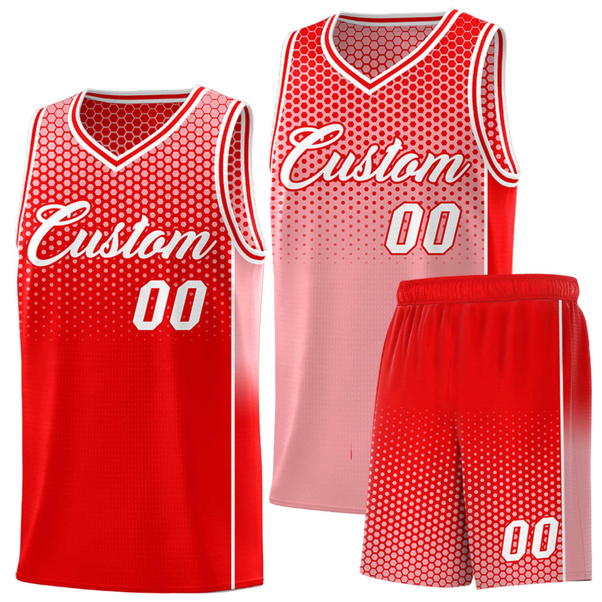 Custom Red Light Red Reversible Side Gradient Sports Uniform Dot Pattern Basketball Jersey Kits