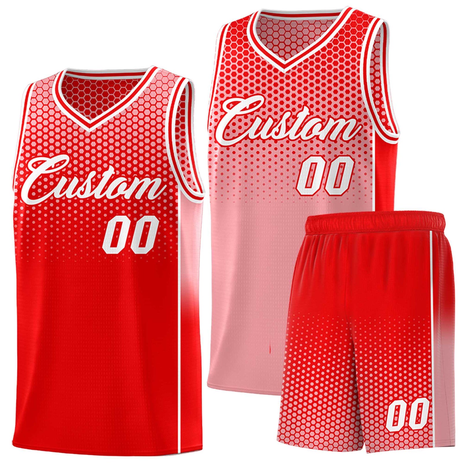 Custom Red Light Red Reversible Side Gradient Sports Uniform Dot Pattern Basketball Jersey Kits