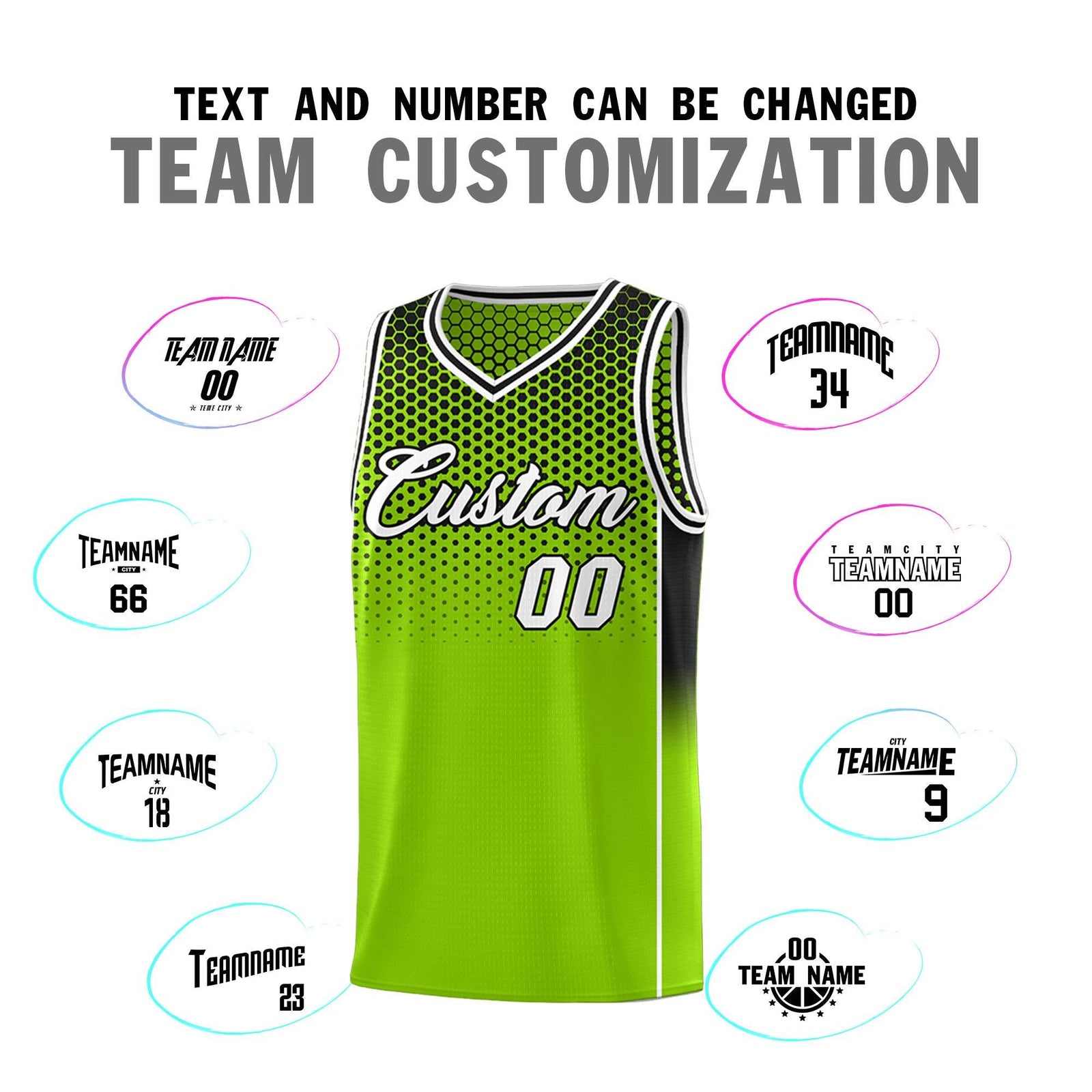 Custom Neon Green Black Reversible Side Gradient Sports Uniform Dot Pattern Basketball Jersey Kits