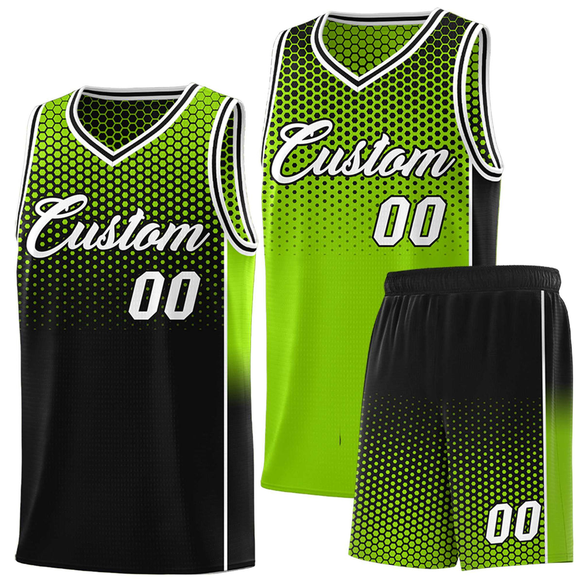 Custom Neon Green Black Reversible Side Gradient Sports Uniform Dot Pattern Basketball Jersey Kits