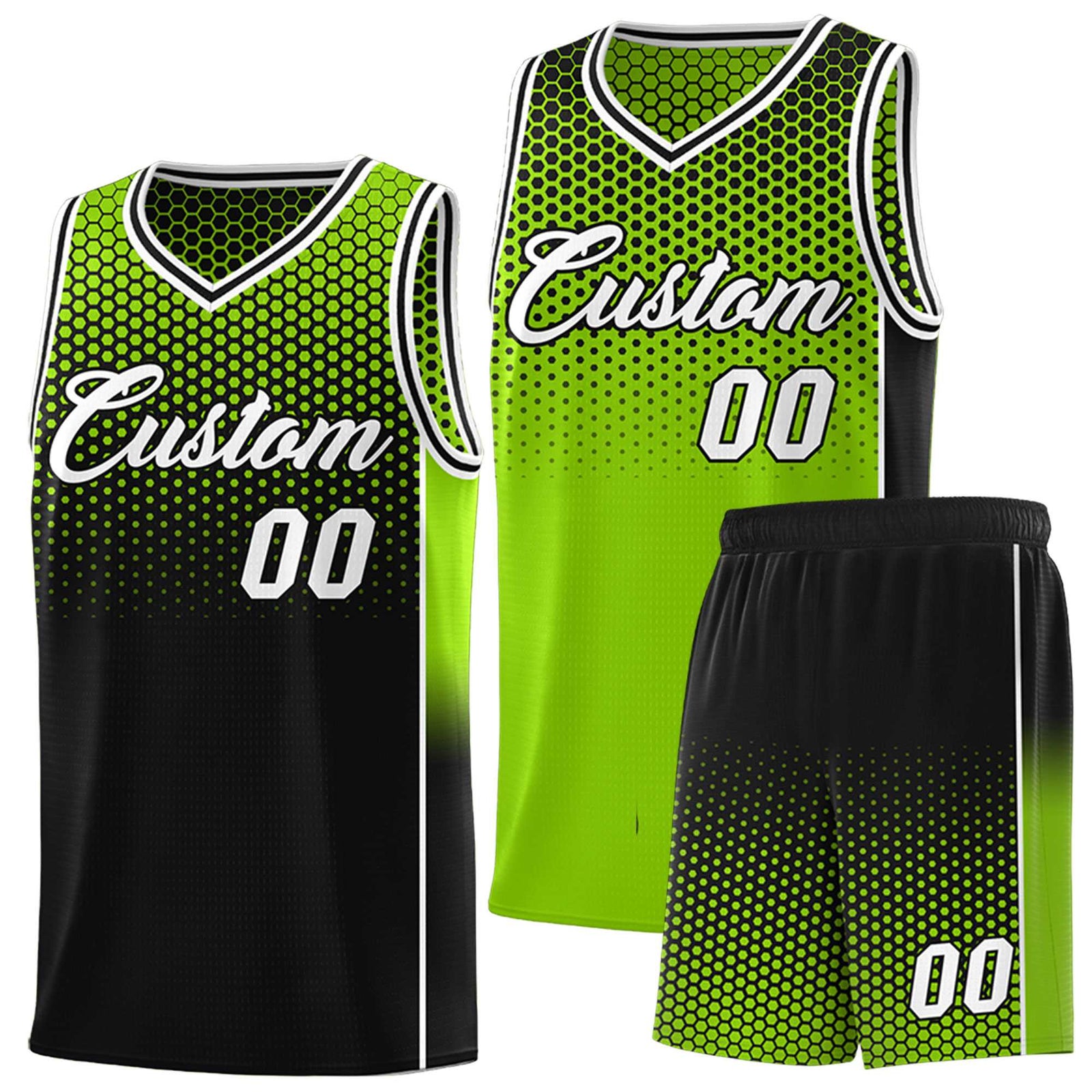 Custom Neon Green Black Reversible Side Gradient Sports Uniform Dot Pattern Basketball Jersey Kits
