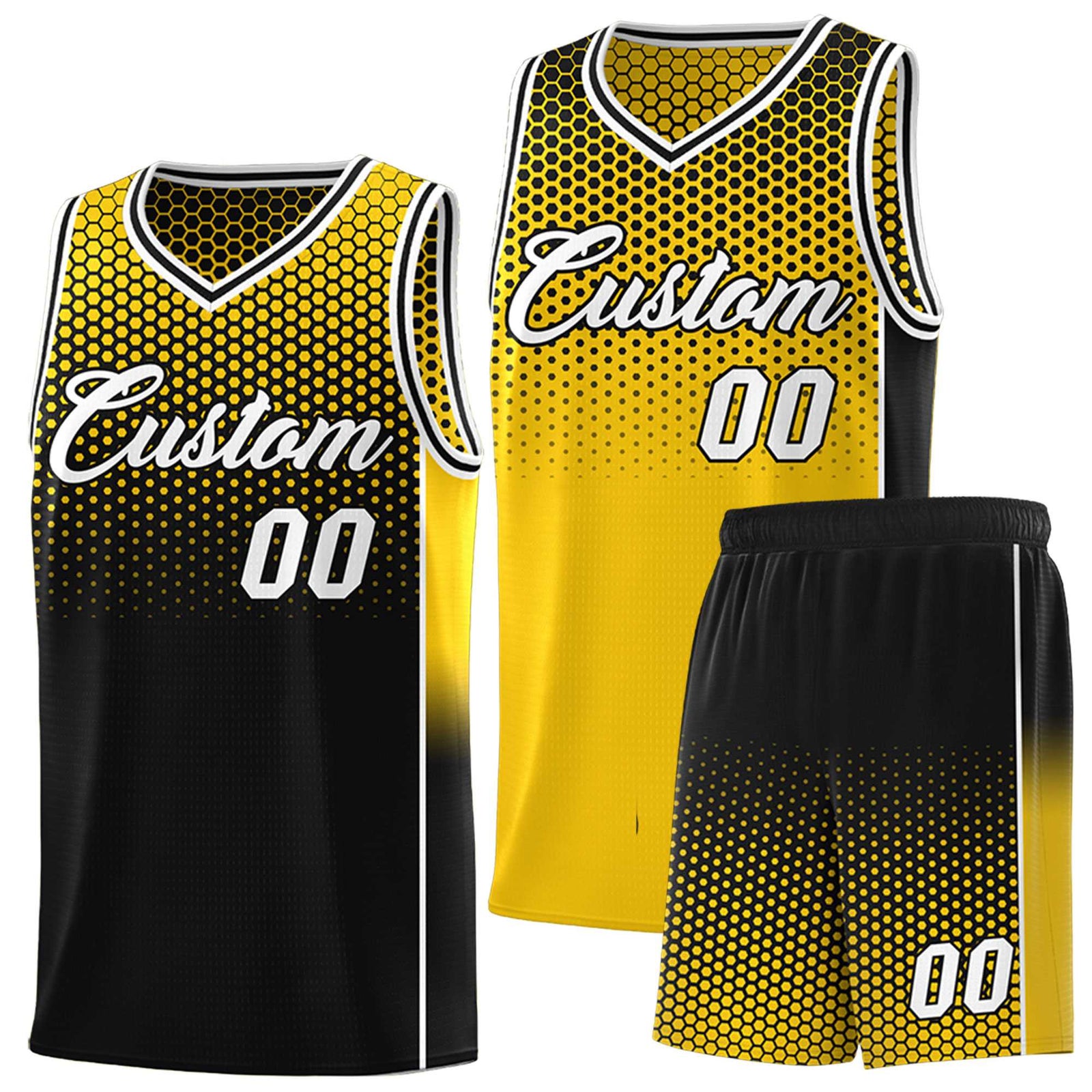 Custom Gold Black Reversible Side Gradient Sports Uniform Dot Pattern Basketball Jersey Kits