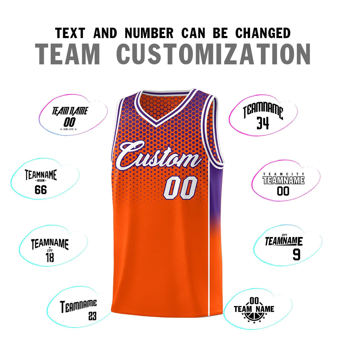 Custom Orange Purple Reversible Side Gradient Sports Uniform Dot Pattern Basketball Jersey Kits