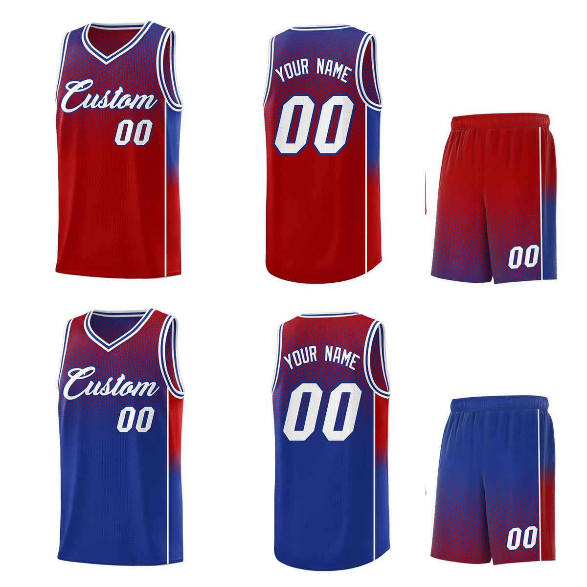 Custom Red Royal Reversible Side Gradient Sports Uniform Dot Pattern Basketball Jersey Kits