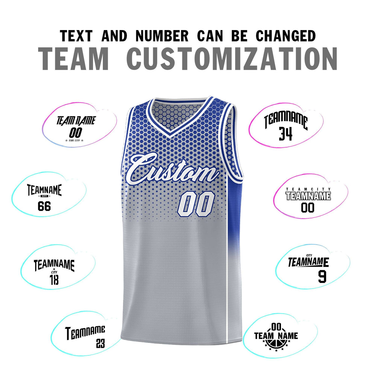 Custom Gray Royal Reversible Side Gradient Sports Uniform Dot Pattern Basketball Jersey Kits
