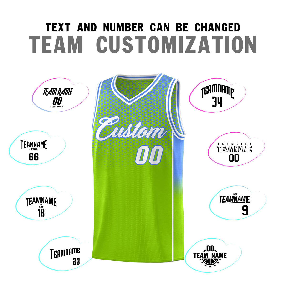Custom Neon Green Light Blue Reversible Side Gradient Sports Uniform Dot Pattern Basketball Jersey Kits