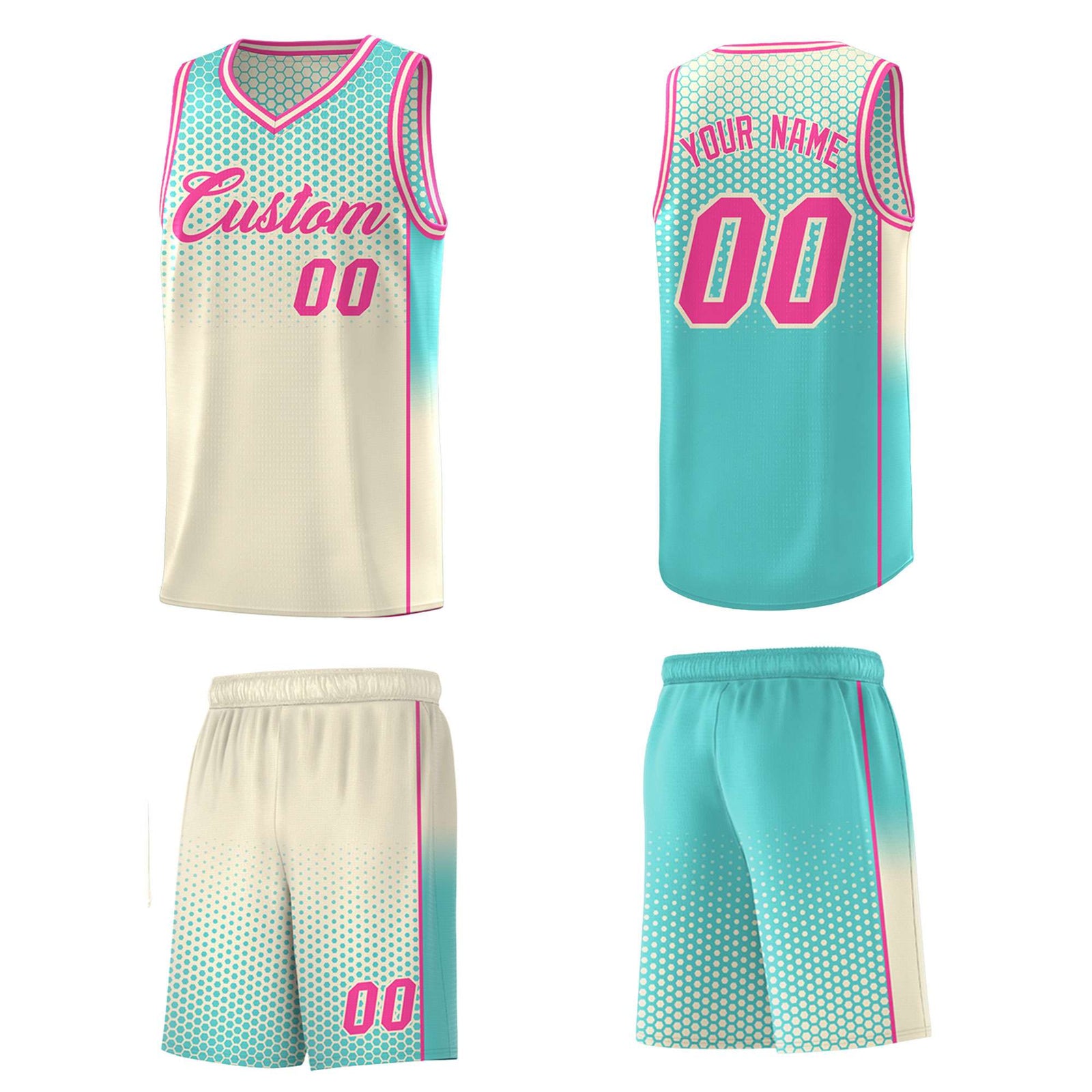 Custom Cream Bright Green Reversible Side Gradient Sports Uniform Dot Pattern Basketball Jersey Kits