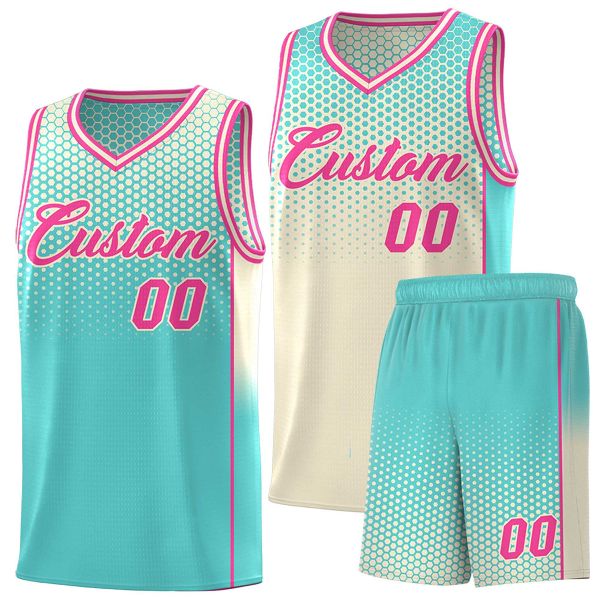 Custom Cream Bright Green Reversible Side Gradient Sports Uniform Dot Pattern Basketball Jersey Kits