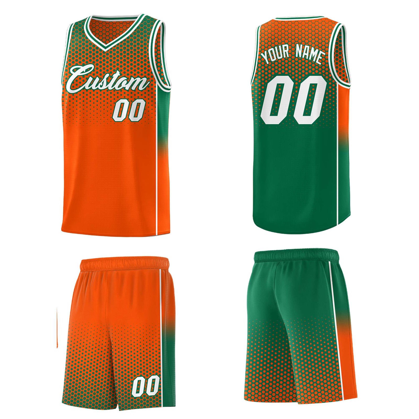 Custom Orange Kelly Green Reversible Side Gradient Sports Uniform Dot Pattern Basketball Jersey Kits