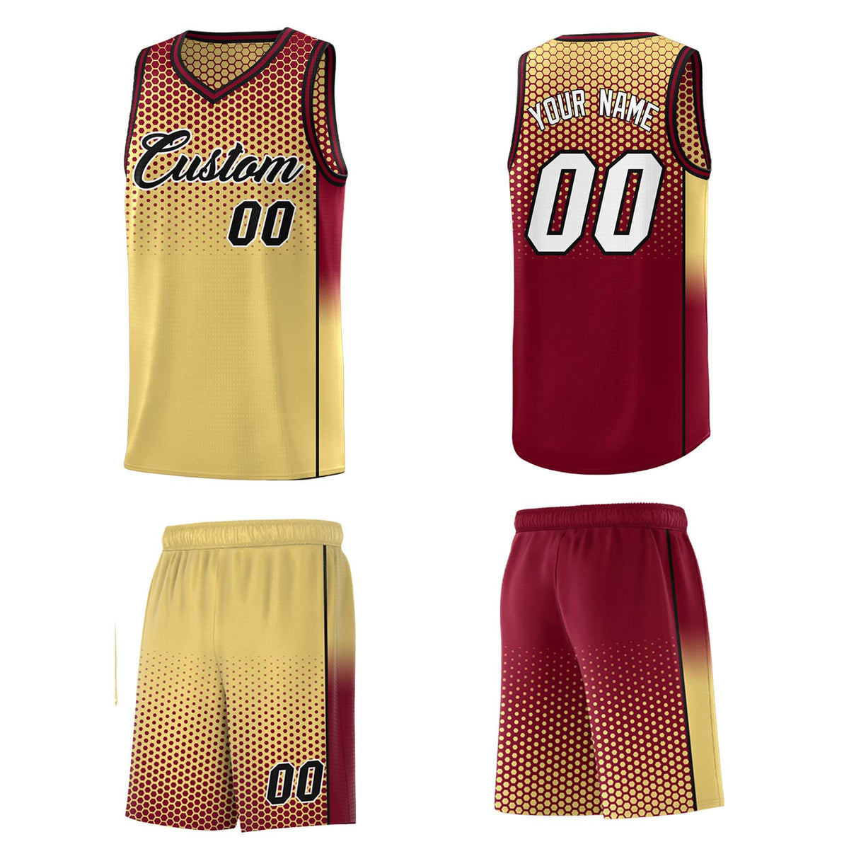 Custom Khaki Crimson Reversible Side Gradient Sports Uniform Dot Pattern Basketball Jersey Kits