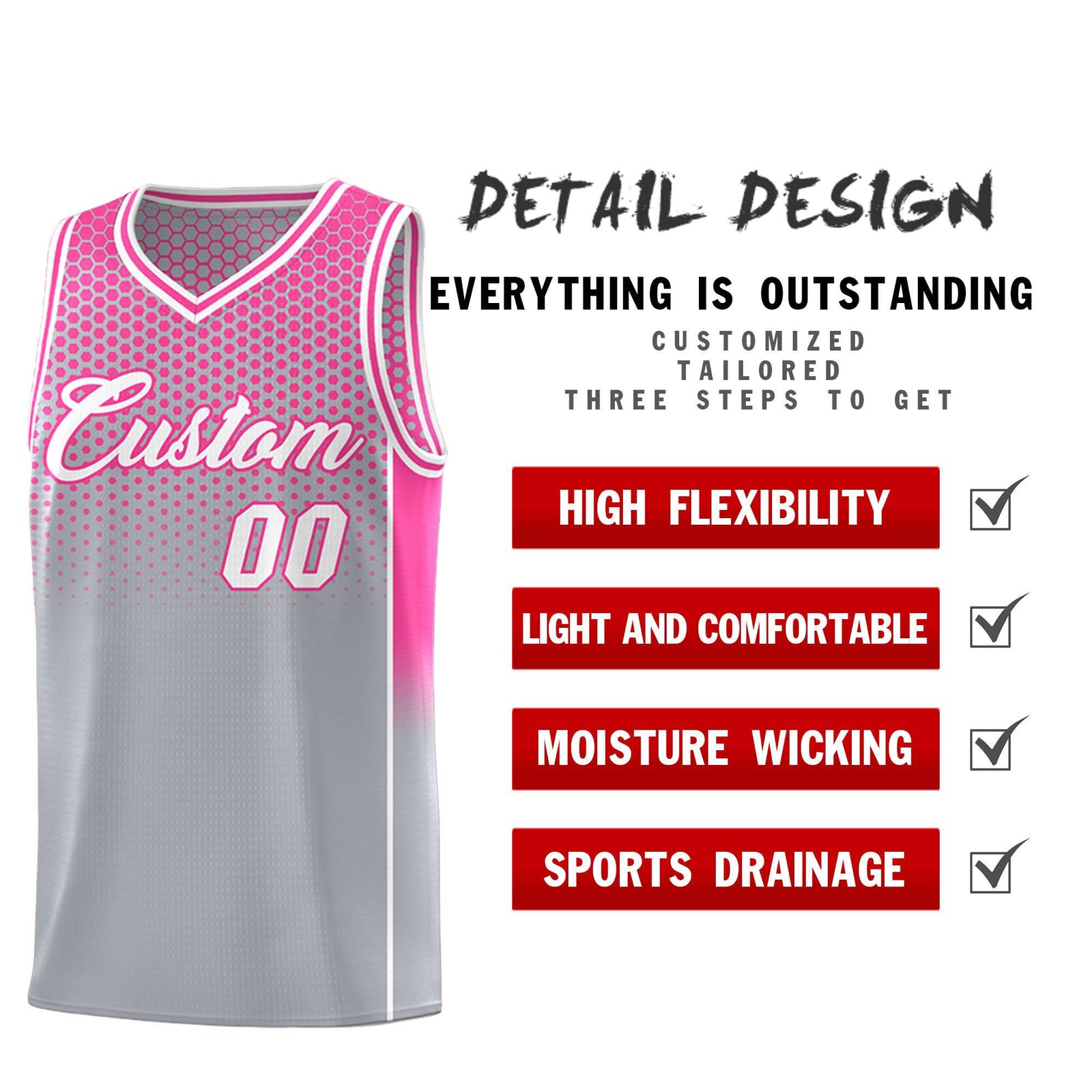 Custom Gray Pink Reversible Side Gradient Sports Uniform Dot Pattern Basketball Jersey Kits