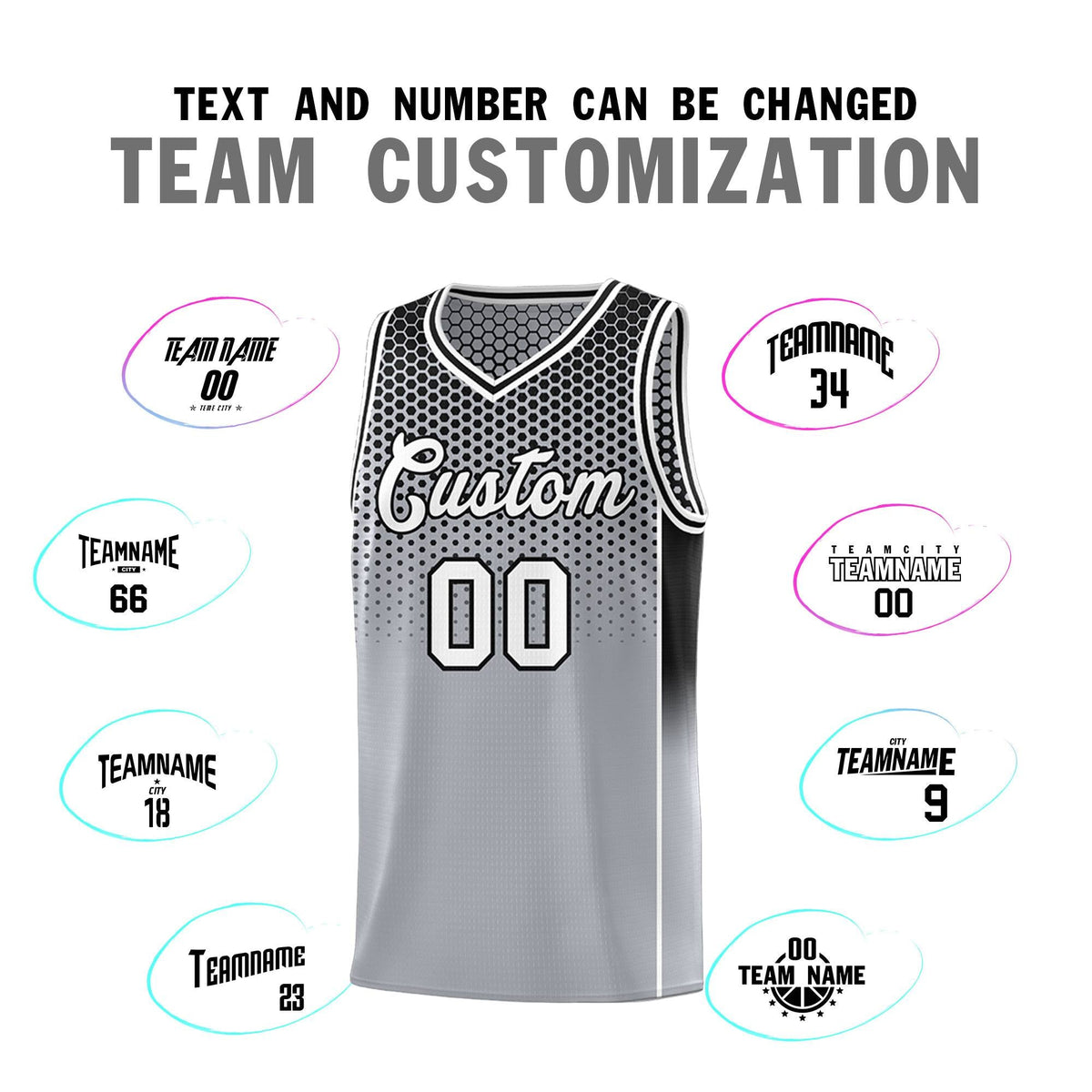 Custom Gray Black Reversible Side Gradient Sports Uniform Dot Pattern Basketball Jersey Kits