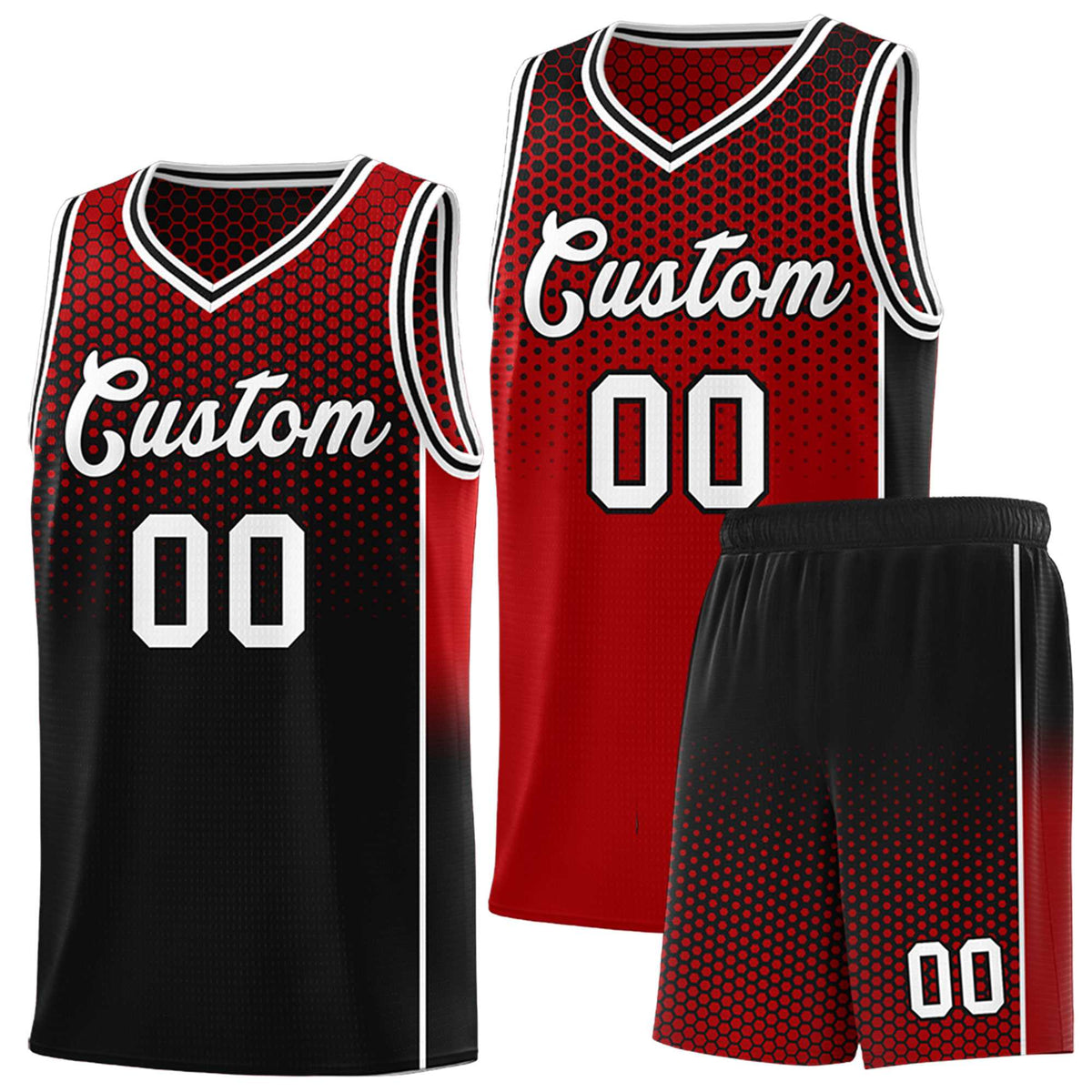 Custom Red Black Reversible Side Gradient Sports Uniform Dot Pattern Basketball Jersey Kits